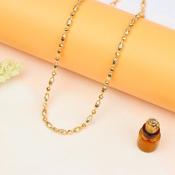"Elegant Rose Gold Chain Necklace with Intricate Oval Bead Links, XPNL1891 - Picture 10 of 12